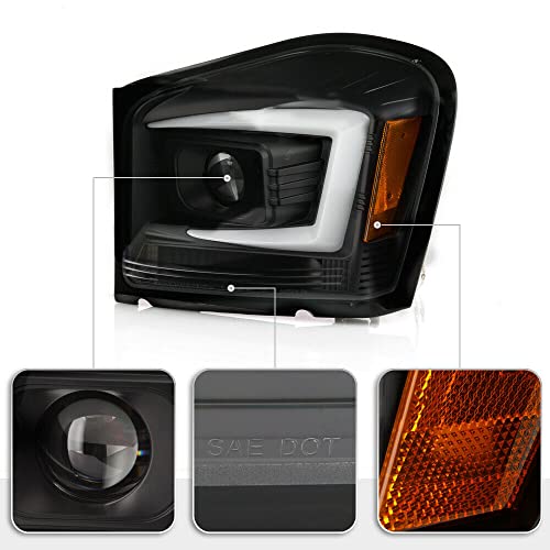 LNMTLZHHM For 2004-2006 Dodge Durango BLACK LED Neon Tube C-Shape DRL Projector Headlight Lamp