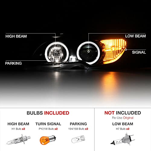 LNMTLZHHM For 2003-2006 BMW E46 2DR Coupe Black Angel Eye Halo Projector Headlight