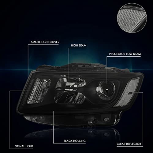 LNMTLZHHM For 2014-2016 Jeep Grand Cherokee Projector Headlight/Lamp Smoked Housing Clear Side