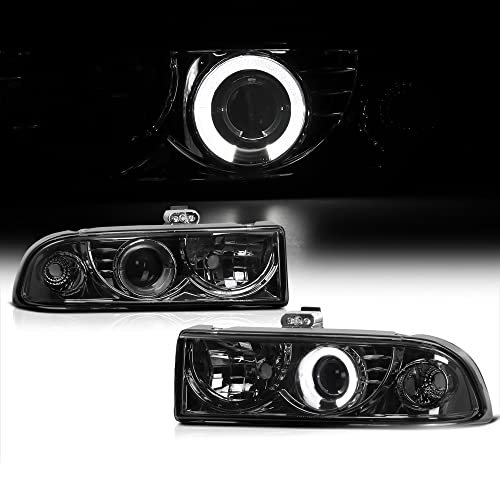 LNMTLZHHM For 1998-2005 Chevy PICKUP Halo Angel Eyes Projector Smoke LED Headlight Lamp