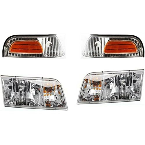 LNMTLZHHM Headlights Headlamps & Corner Parking Lights Kit Set For 1998-2011 Ford  Crown Victoria