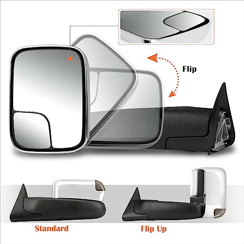 LNMTLZHHM For Dodge Power Chrome Side Towing Mirror w/Smoked LED Lamp