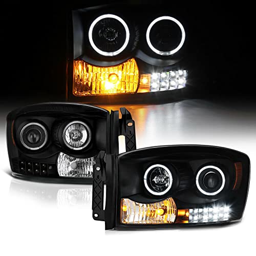 LNMTLZHHM For 2006-2009 Dodge [LED+DRL] Black Halo Projector Headlights Lamp Assembly
