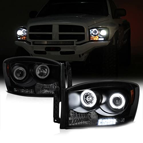 LNMTLZHHM [SINISTER BLACK] For 2006-2009 Dodge CCFL Halo LED Headlights SET