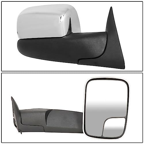 LNMTLZHHM For 1994-2002 Dodge Truck Pair Chrome Cover Manual Flip Up Tow Towing Mirror