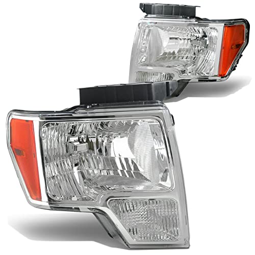 LNMTLZHHM For Ford 2009-2014 F-150 Pickup Pair Chrome Housing Amber Side Headlight/Lamp Set