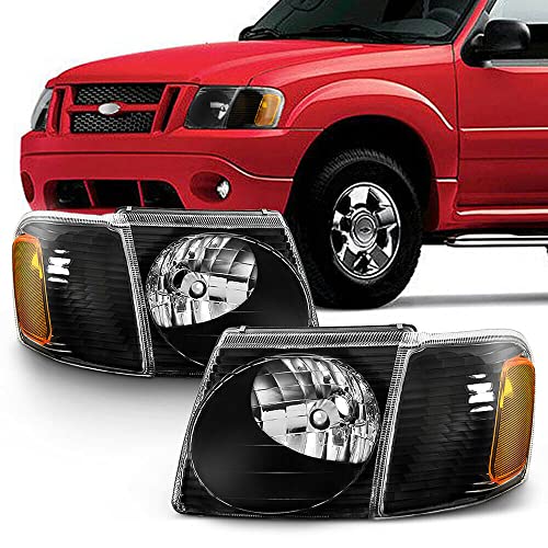 LNMTLZHHM For 2001-2005  Ford  Explorer Sport Trac Crystal Clear Black Headlight Amber Corner Lamp