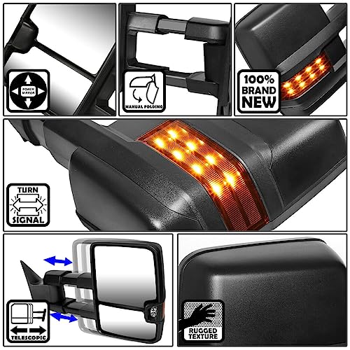 LNMTLZHHM For 1991-2002 Chevy GMC Pair Powered+Amber LED Turn Signal Side Towing Mirror