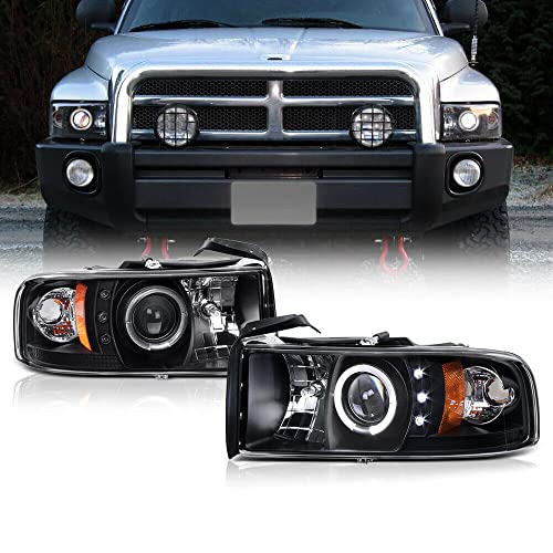 LNMTLZHHM For 1994-2002 D_odge R_am 1500 2500 3500 Halo LED Projector Headlights PAIR