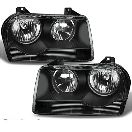 LNMTLZHHM For Chrysler 2005-2010 300 Sedan Black Replacement Halogen Type Headlights LH + RH