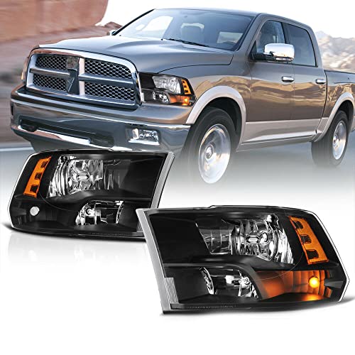 LNMTLZHHM For Dodge Ram Quad Headlights Black Housing Clear Lens Amber Corner Lamp Pair