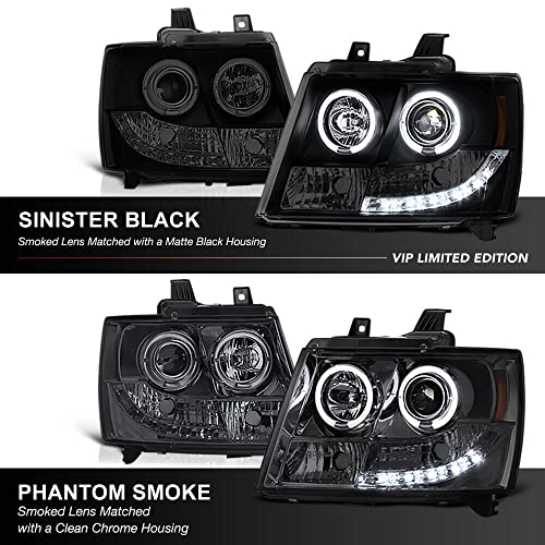 LNMTLZHHM For 2007-2014 Chevrolet Smoke Black Angel Eye Headlights LED