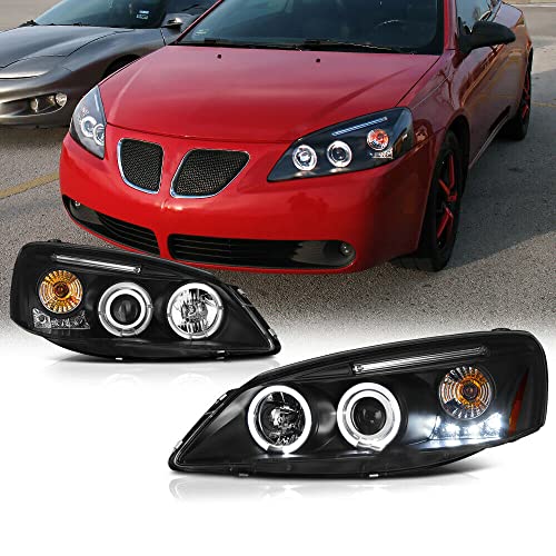 LNMTLZHHM For 2005-2010 Pontiac G6 GT Base Black "HALO+LED" Projector Headlights Headlamps Set