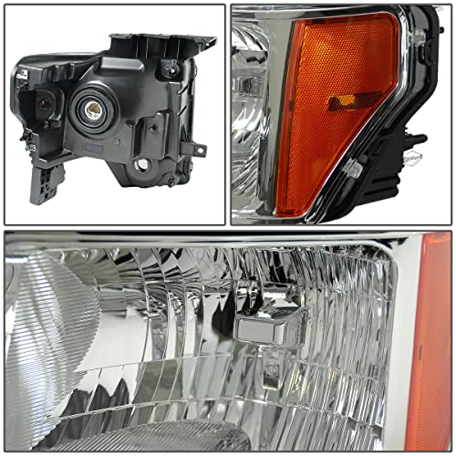 LNMTLZHHM For Ford 2009-2014 F-150 Pickup Pair Chrome Housing Amber Side Headlight/Lamp Set