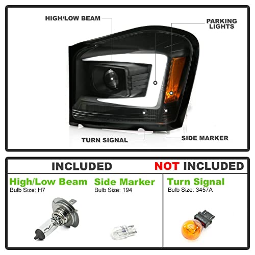 LNMTLZHHM For 2004-2006 Dodge Durango BLACK LED Neon Tube C-Shape DRL Projector Headlight Lamp