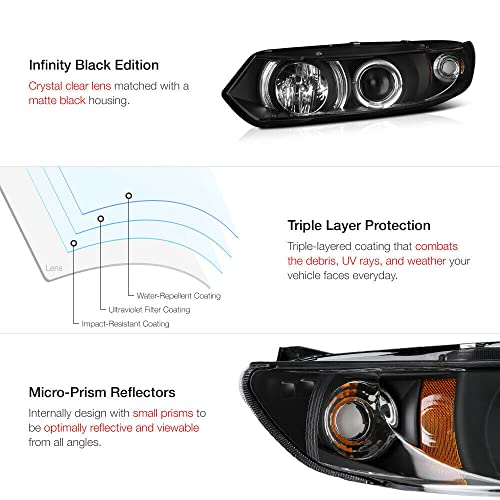 LNMTLZHHM For 2006-2011 Honda Civic Coupe 2D Coupe FG Black LED Halo Angel Eye Projector Headlight