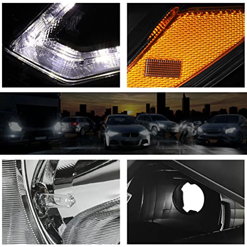LNMTLZHHM For 2014-2016 Nissan Rogue LED DRL Bar Headlight/Lamps Black Housing Amber Side