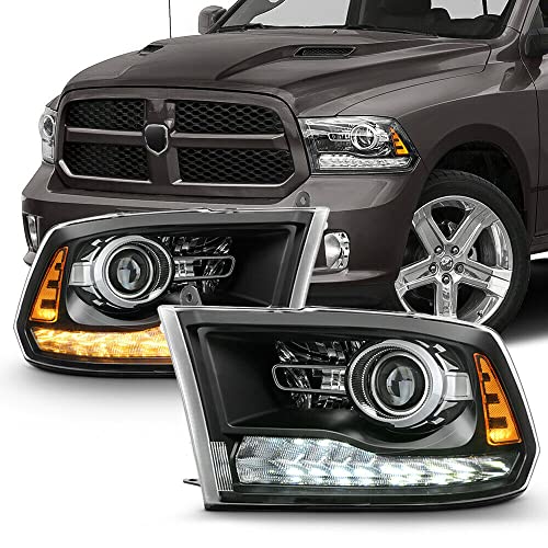 LNMTLZHHM For Dodge Ram Pickup Black Projector Headlight LED DRL Switchback Signal