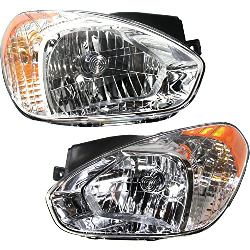 LNMTLZHHM Headlight Set For Hyundai  2007-2011 Accent Driver & Passenger Side w/ bulb