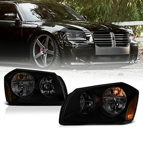 LNMTLZHHM For Dodge 2005-2007 Magnum SE SRT SXT RT [SINISTER BLACK] Smoke Headlights Assembly