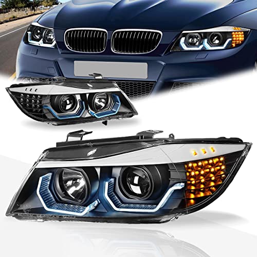 LNMTLZHHM For BMW E90 3-Series LED 3D Crystal U-Halo Projector Headlight/Lamp Black
