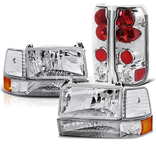 LNMTLZHHM For 1992-1997 Ford 8pc Chrome Housing Headlight+Corner+Tail Lamp