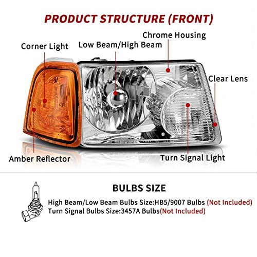 LNMTLZHHM For Ford 2001-2011 Ranger Headlights Chrome Headlamp Assembly Pair