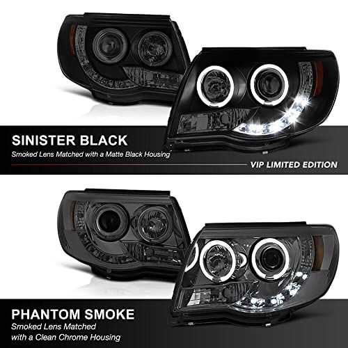 LNMTLZHHM For 2005-2011 Toyota Tacoma Pickup TRD Black Halo Angel Eye Projector Headlight Lamp