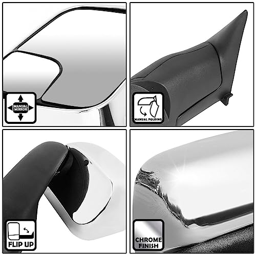 LNMTLZHHM For 1994-2002 Dodge Truck Pair Chrome Cover Manual Flip Up Tow Towing Mirror