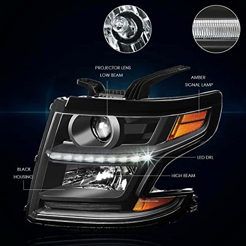 LNMTLZHHM For Chevrolet 2015-2020 Suburban 2015-2020 Tahoe OE Projector Headlight W/LED DRL Black/Amber Pair