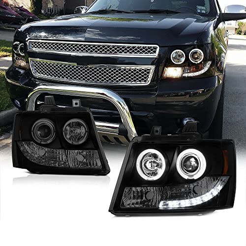 LNMTLZHHM For 2007-2014 Chevrolet Smoke Black Angel Eye Headlights LED