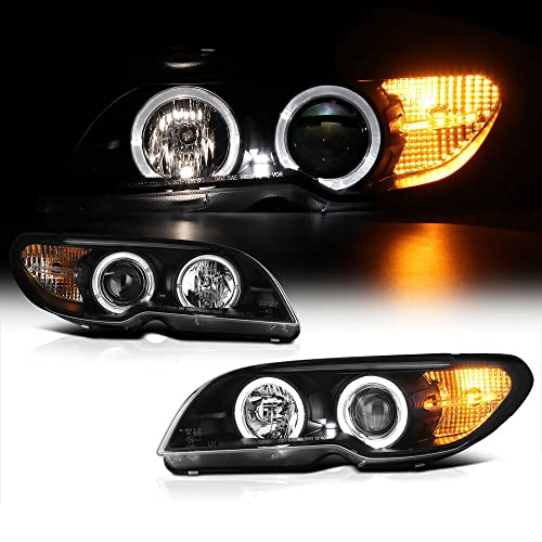 LNMTLZHHM For 2003-2006 BMW E46 2DR Coupe Black Angel Eye Halo Projector Headlight