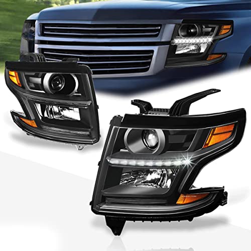 LNMTLZHHM For Chevrolet 2015-2020 Suburban 2015-2020 Tahoe OE Projector Headlight W/LED DRL Black/Amber Pair